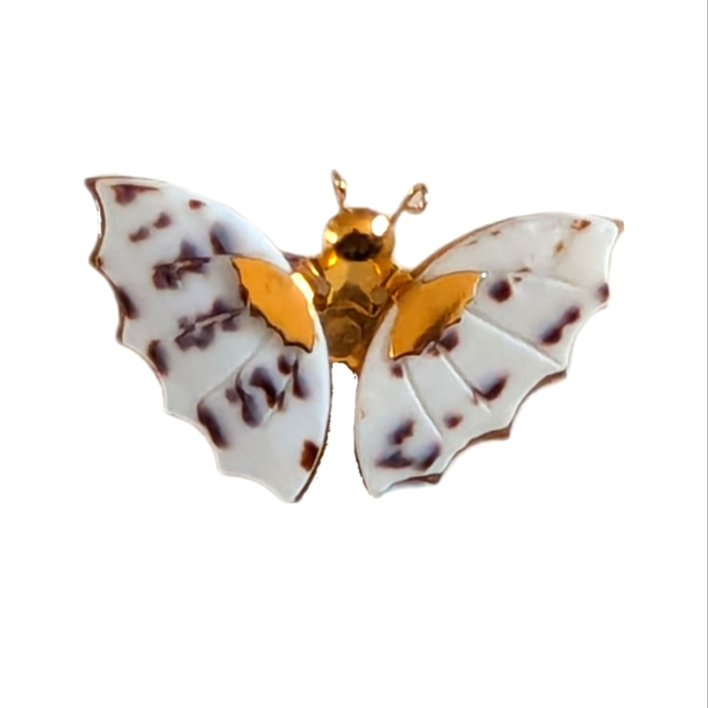 Gold and White Shell Butterfly Brooch